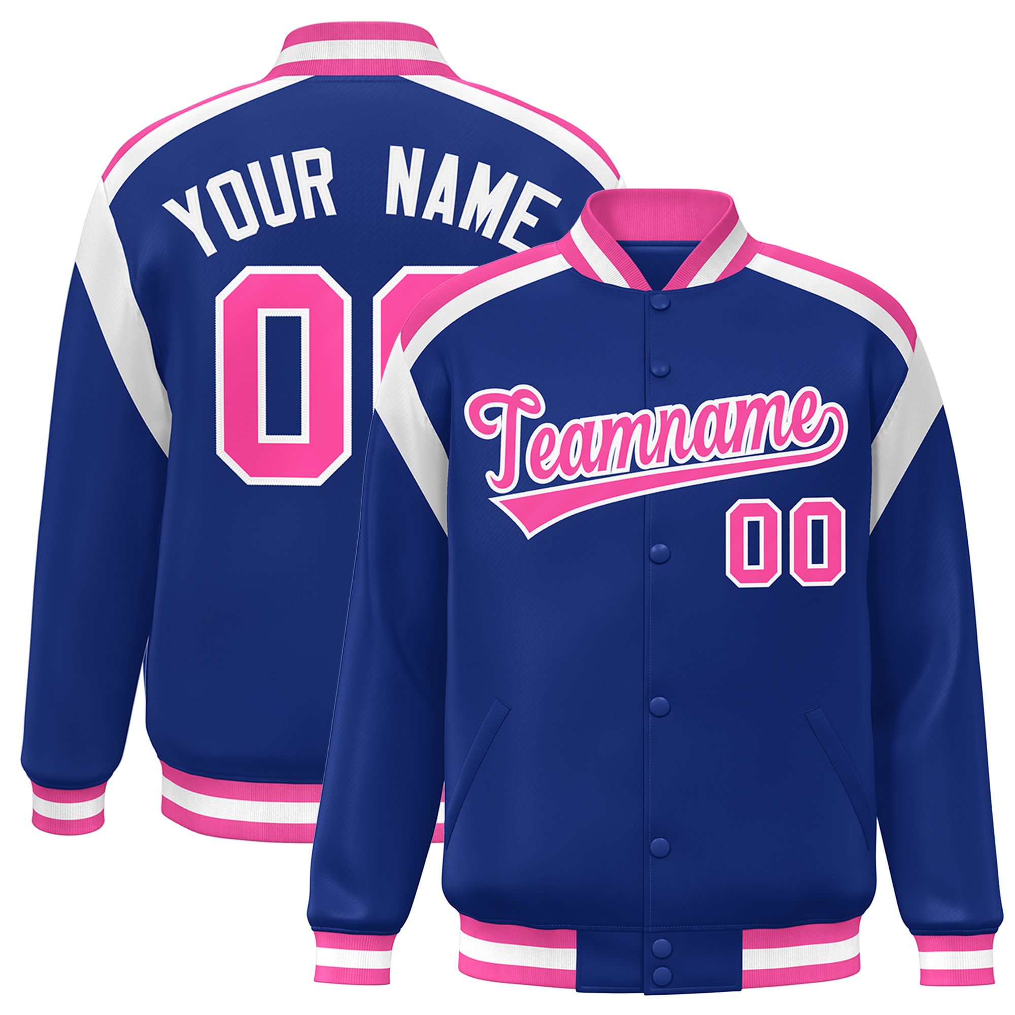 Custom Royal Varsity Full-Snap Color Block Letterman Jacket