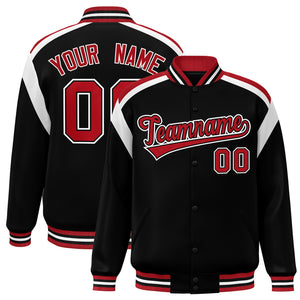 Custom Black Varsity Full-Snap Color Block Letterman Jacket