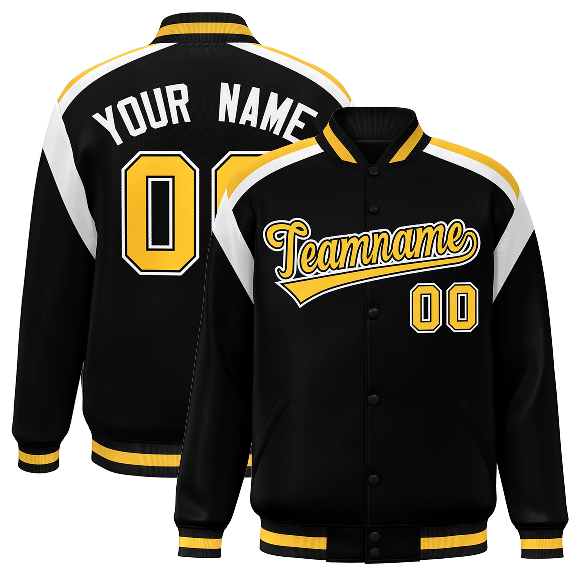 Custom Black Varsity Full-Snap Color Block Letterman Jacket