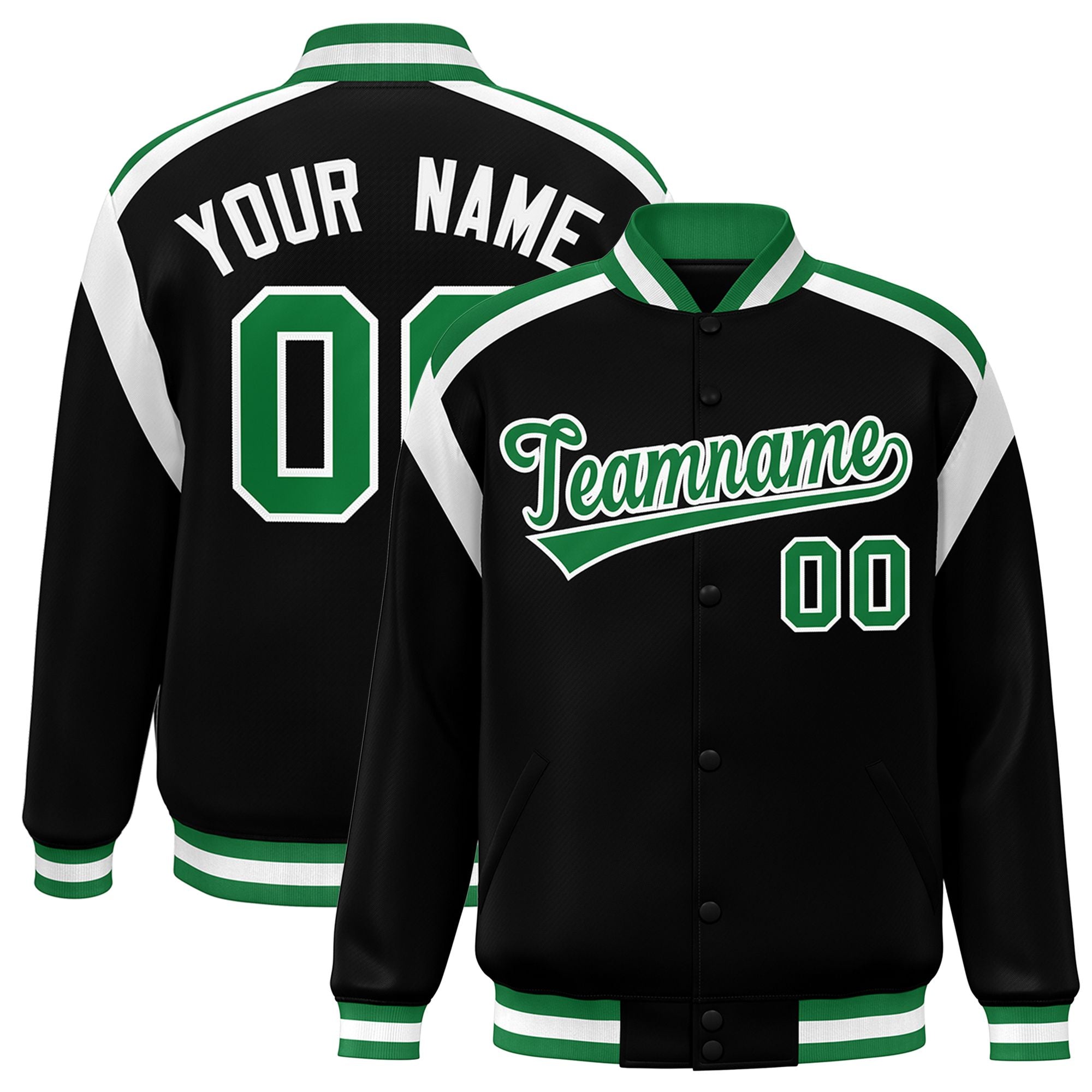 Custom Black Varsity Full-Snap Color Block Letterman Jacket