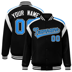 Custom Black Varsity Full-Snap Color Block Letterman Jacket