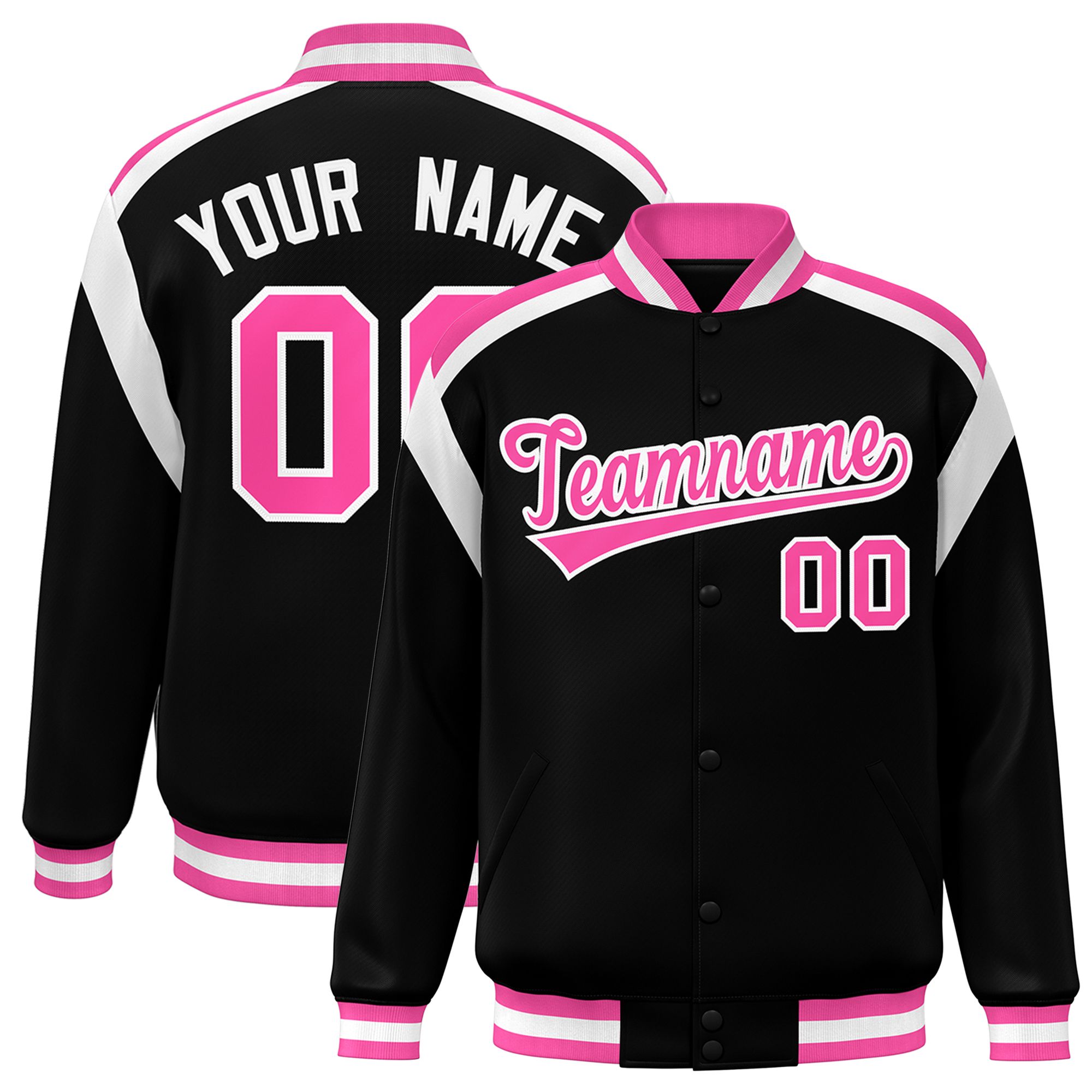 Custom Black Varsity Full-Snap Color Block Letterman Jacket