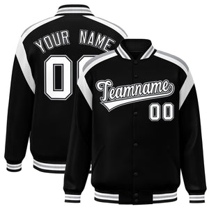 Custom Black Varsity Full-Snap Color Block Letterman Jacket