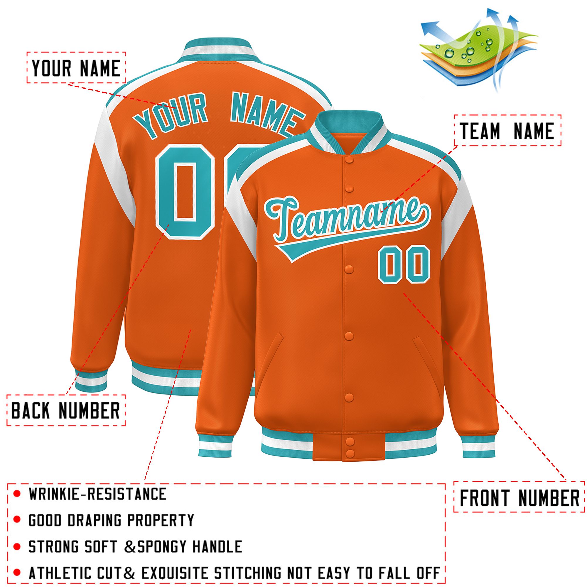 Custom Orange Varsity Full-Snap Color Block Letterman Jacket