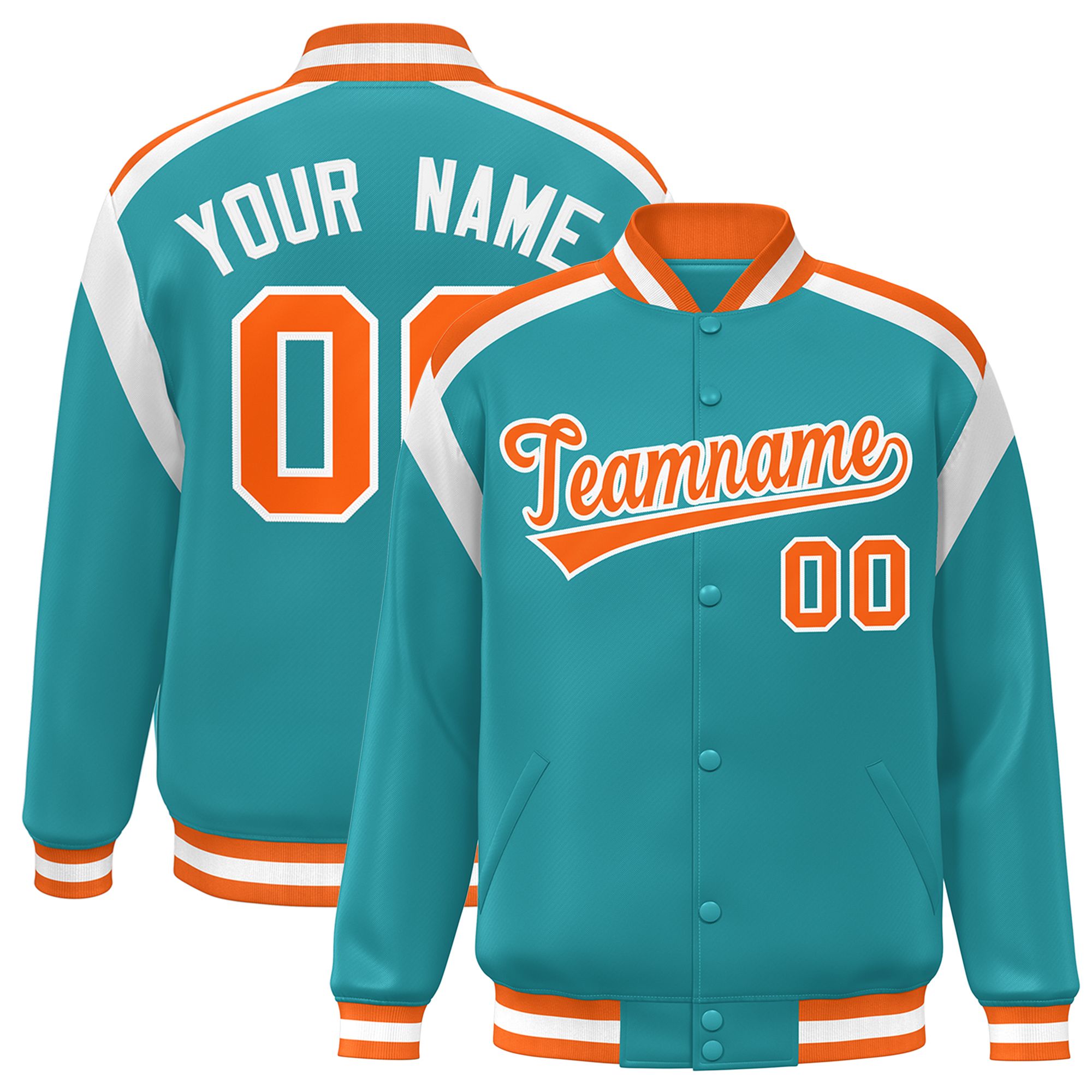 Custom Aqua Varsity Full-Snap Color Block Letterman Jacket