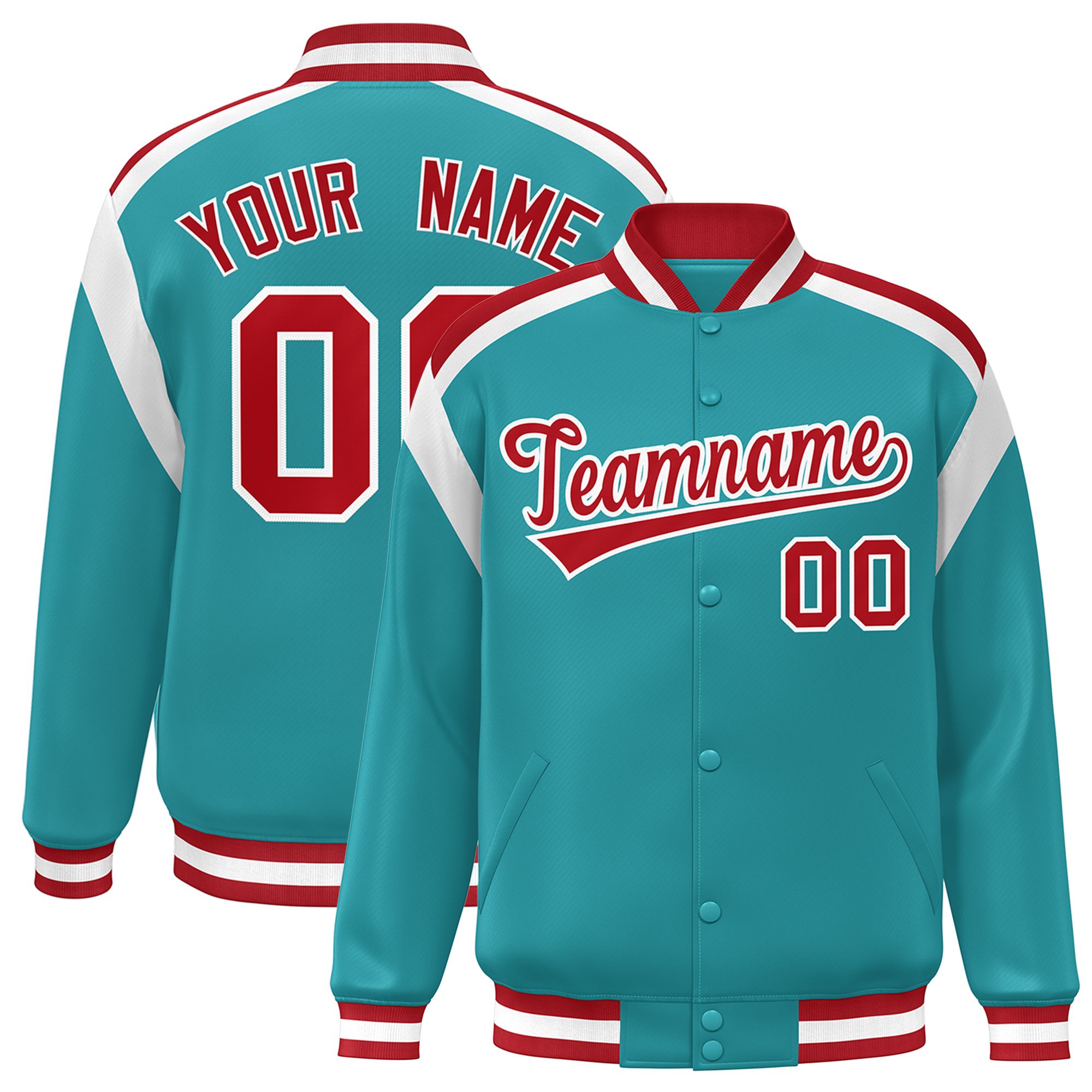 Custom Aqua Varsity Full-Snap Color Block Letterman Jacket