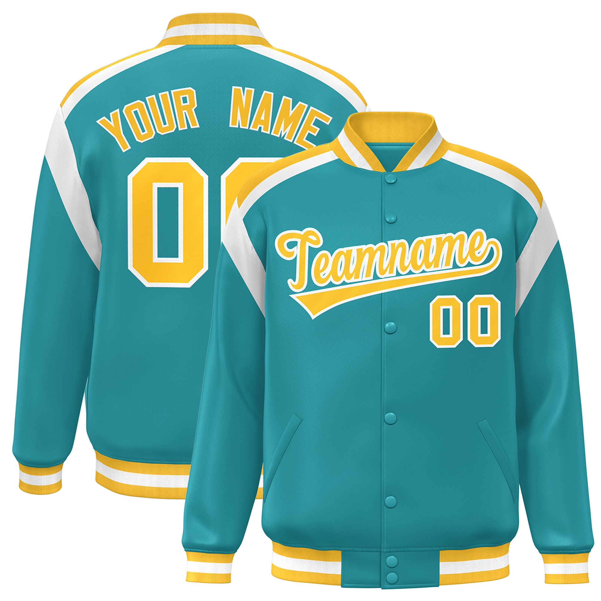 Custom Aqua Varsity Full-Snap Color Block Letterman Jacket