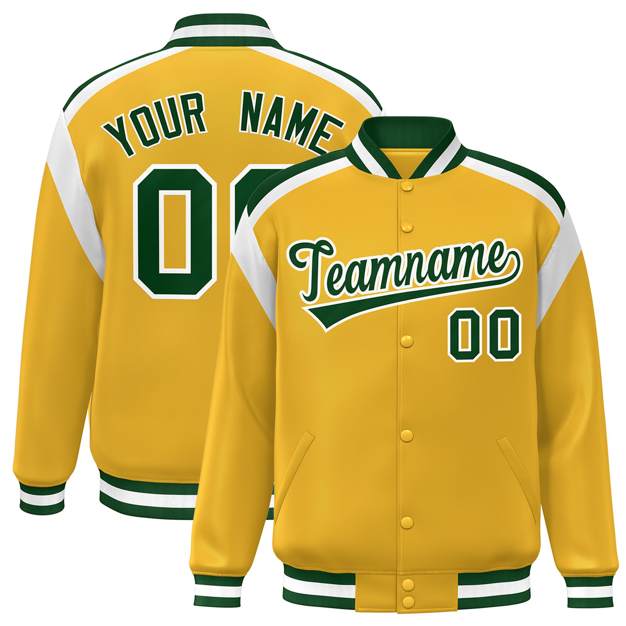 Custom Gold Varsity Full-Snap Color Block Letterman Jacket