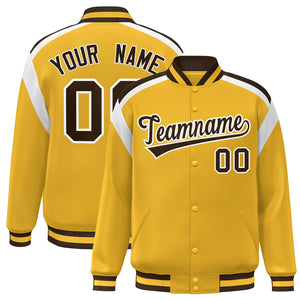 Custom Gold Varsity Full-Snap Color Block Letterman Jacket