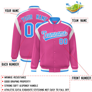 Custom Pink Varsity Full-Snap Color Block Letterman Jacket