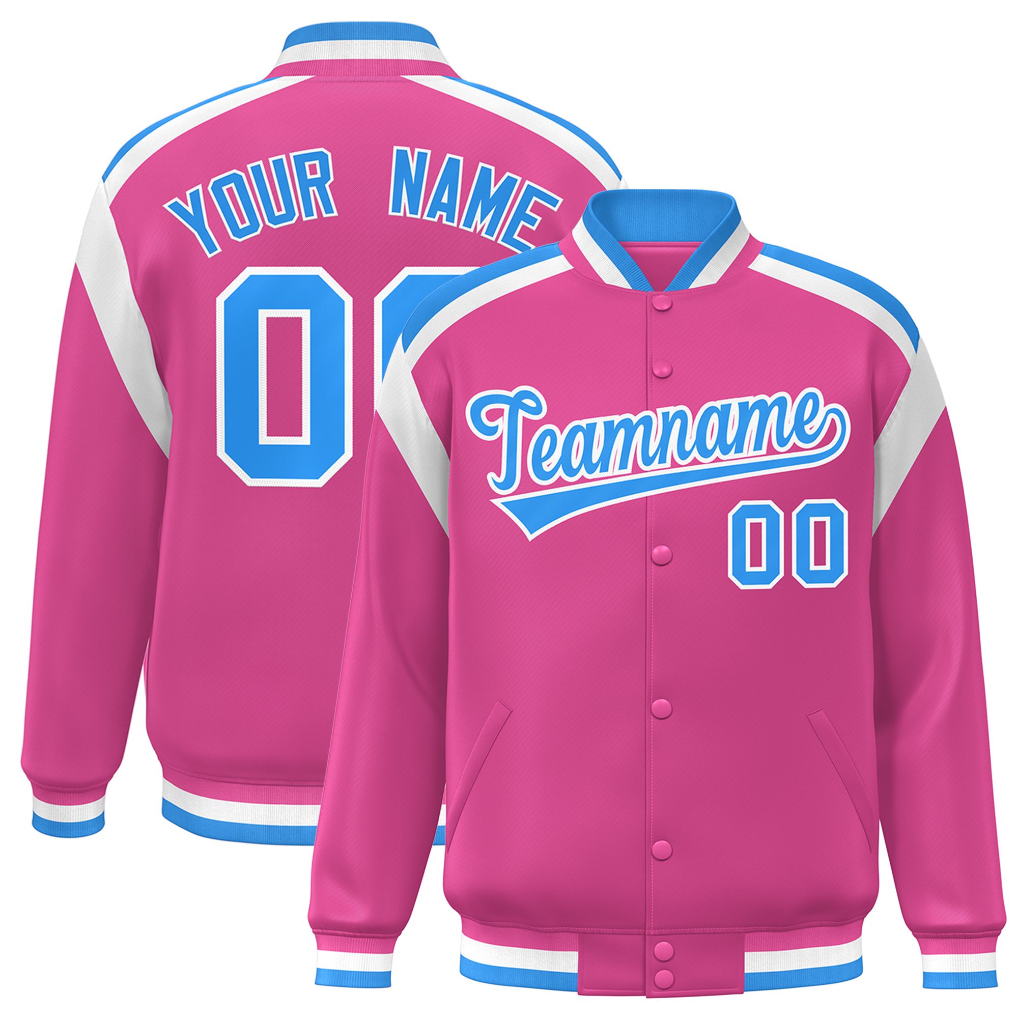 Custom Pink Varsity Full-Snap Color Block Letterman Jacket