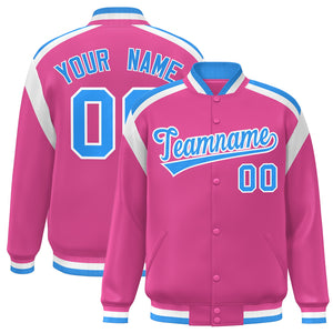 Custom Pink Varsity Full-Snap Color Block Letterman Jacket