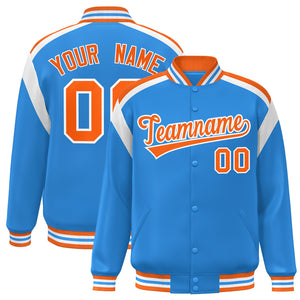 Custom Powder Blue Varsity Full-Snap Color Block Letterman Jacket