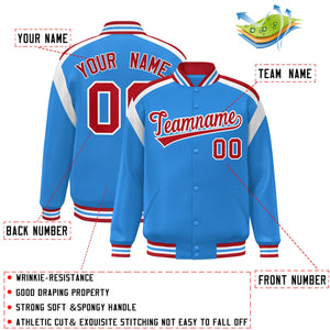 Custom Powder Blue Varsity Full-Snap Color Block Letterman Jacket