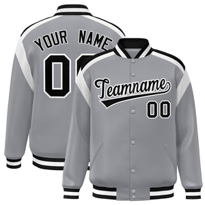 Custom Gray Varsity Full-Snap Color Block Letterman Jacket