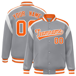 Custom Gray Varsity Full-Snap Color Block Letterman Jacket