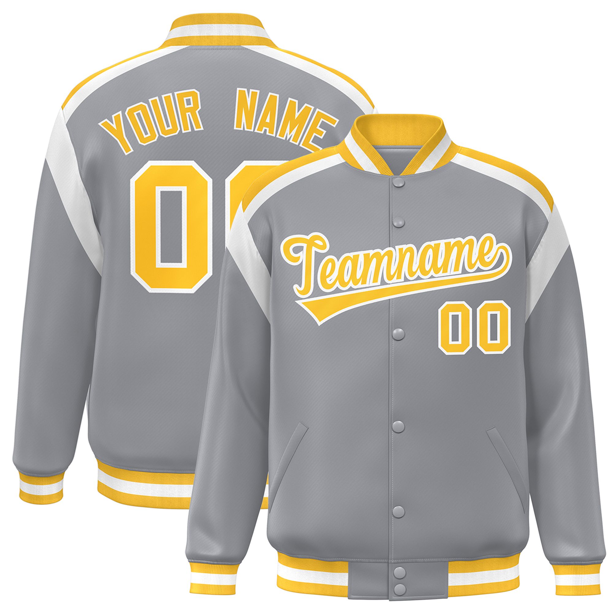 Custom Gray Varsity Full-Snap Color Block Letterman Jacket