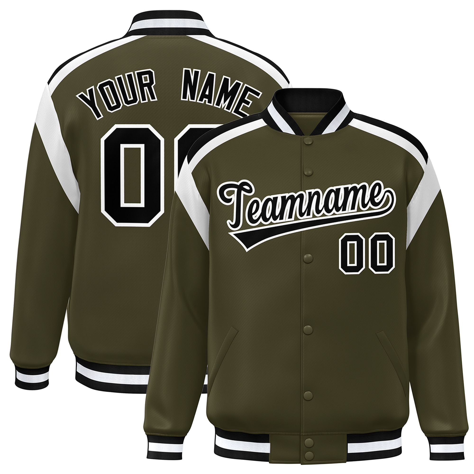 Custom Olive Varsity Full-Snap Color Block Letterman Jacket