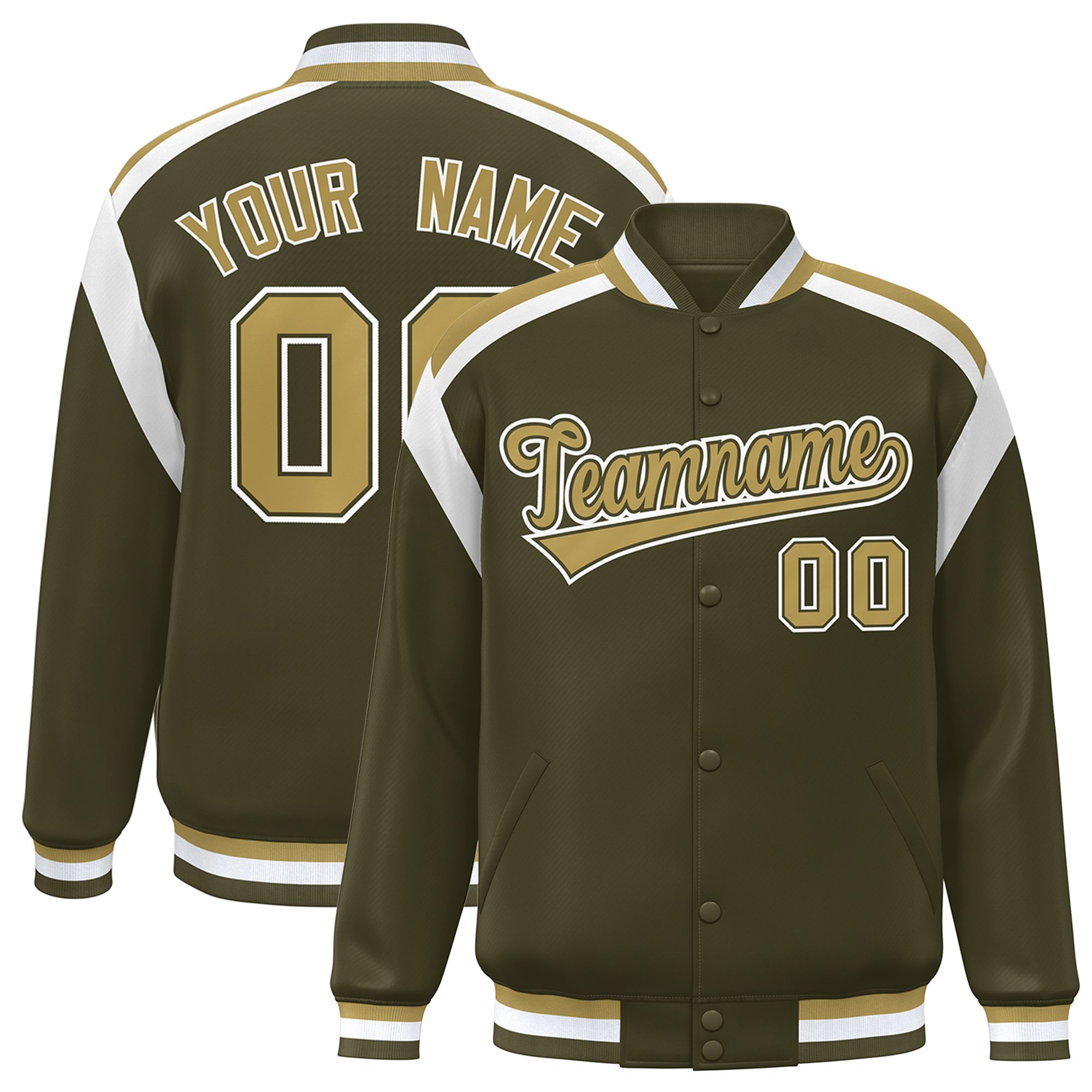 Custom Olive Varsity Full-Snap Color Block Letterman Jacket