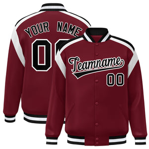 Custom Crimson Varsity Full-Snap Color Block Letterman Jacket