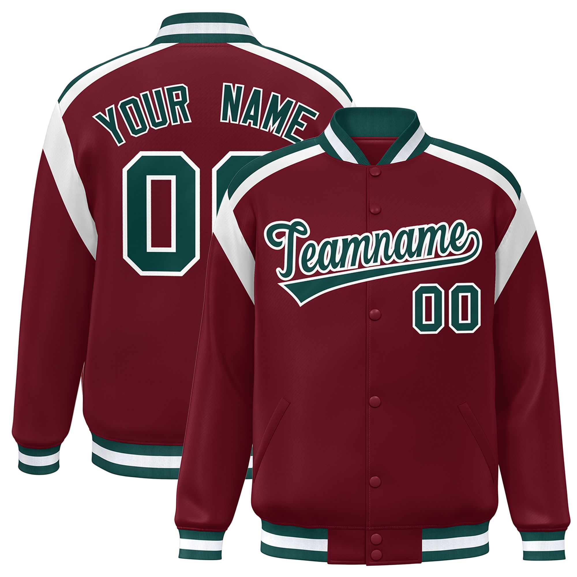 Custom Crimson Varsity Full-Snap Color Block Letterman Jacket