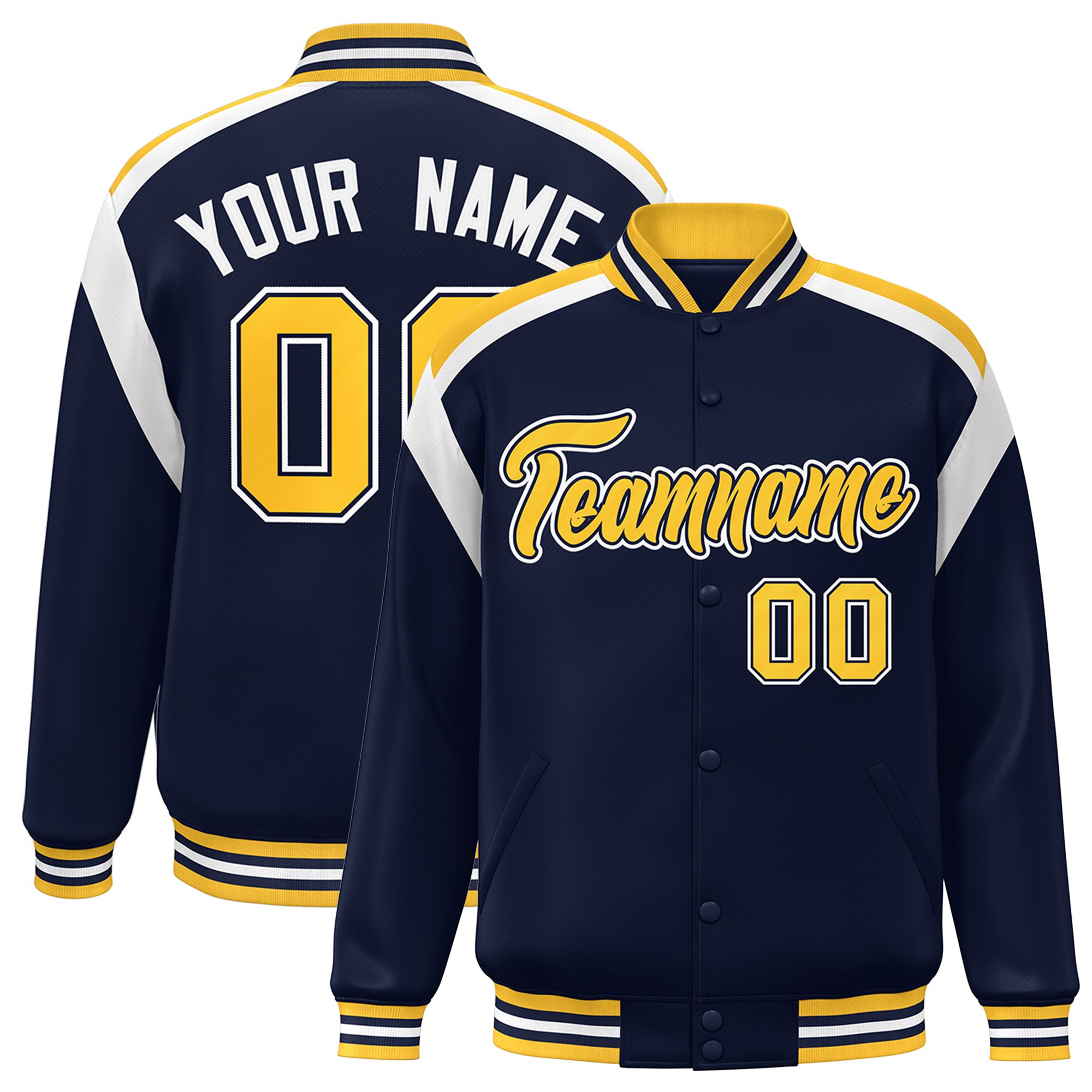 Custom Navy Varsity Full-Snap Color Block Letterman Jacket