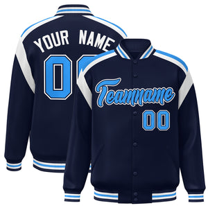 Custom Navy Varsity Full-Snap Color Block Letterman Jacket