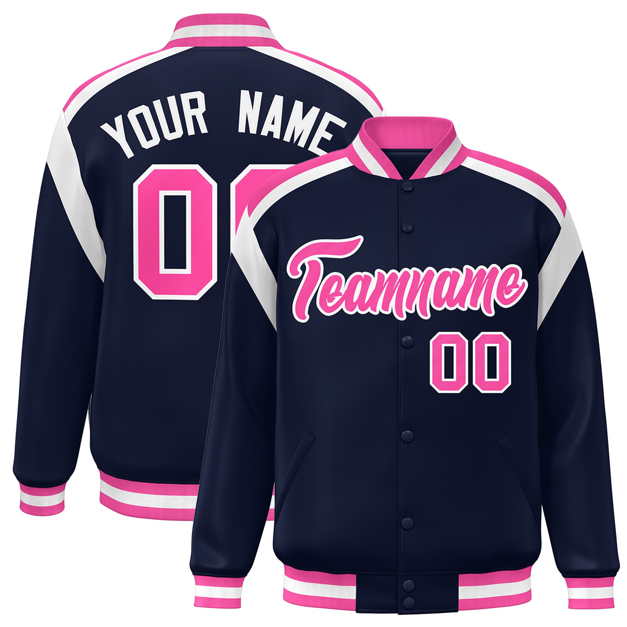 Custom Navy Varsity Full-Snap Color Block Letterman Jacket