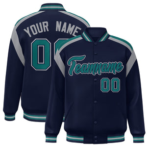 Custom Navy Varsity Full-Snap Color Block Letterman Jacket