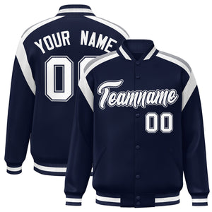 Custom Navy Varsity Full-Snap Color Block Letterman Jacket