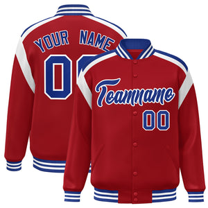 Custom Red Varsity Full-Snap Color Block Letterman Jacket