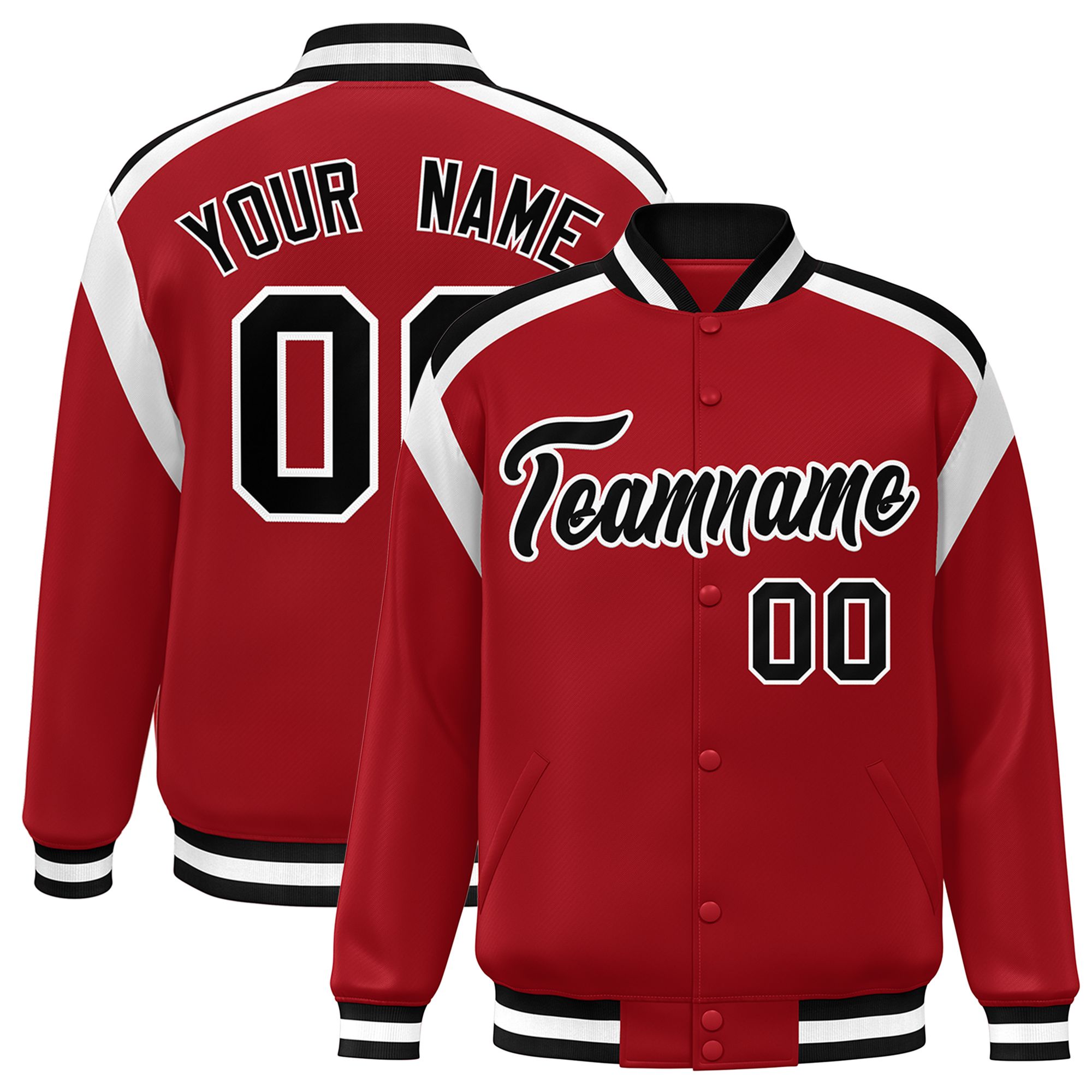 Custom Red Varsity Full-Snap Color Block Letterman Jacket