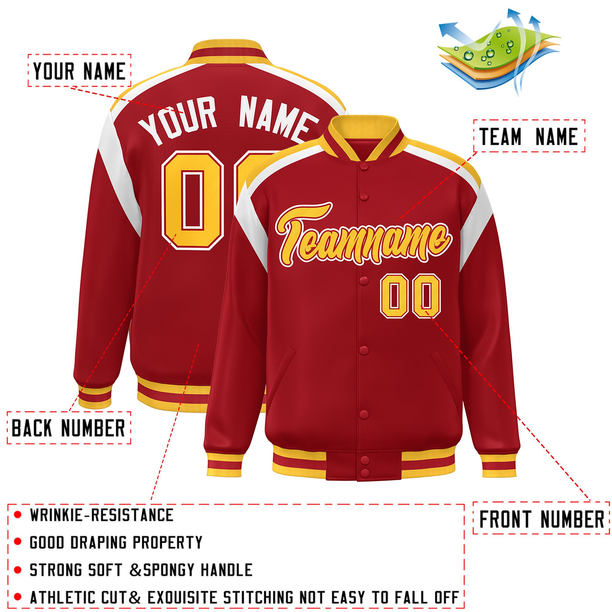 Custom Red Varsity Full-Snap Color Block Letterman Jacket