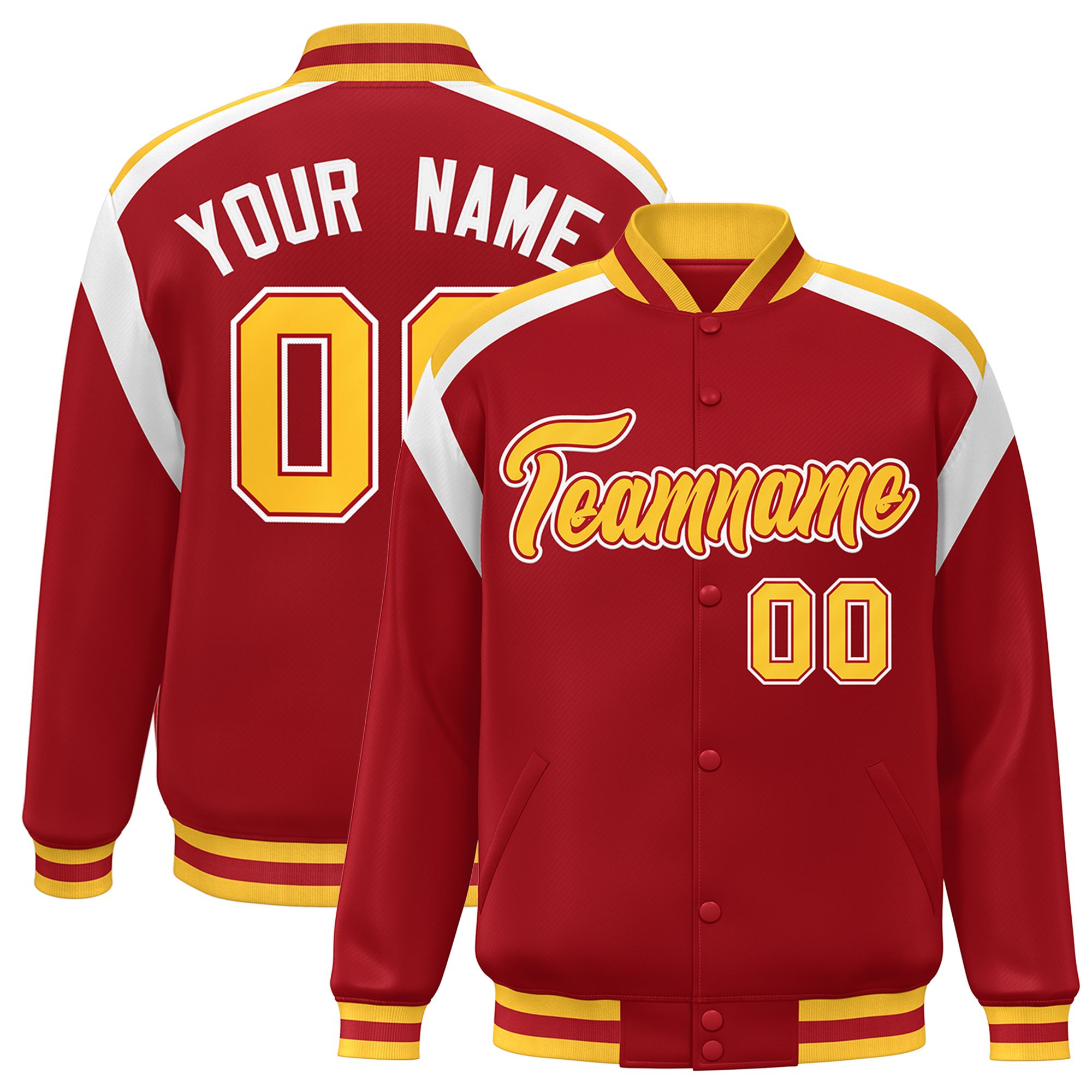 Custom Red Varsity Full-Snap Color Block Letterman Jacket