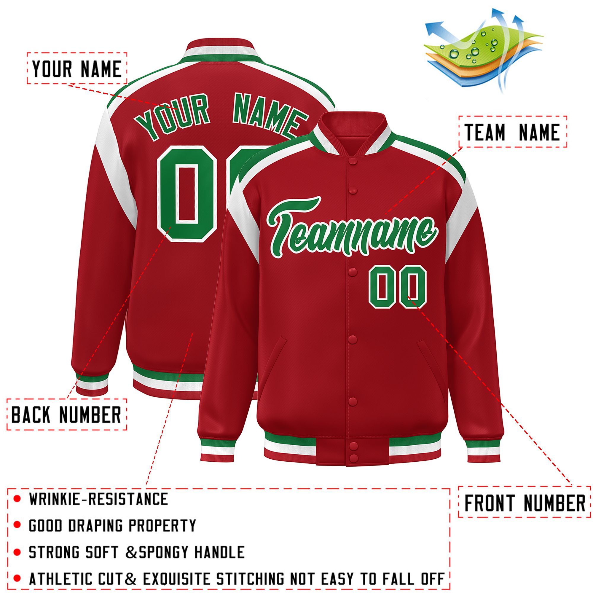 Custom Red Varsity Full-Snap Color Block Letterman Jacket