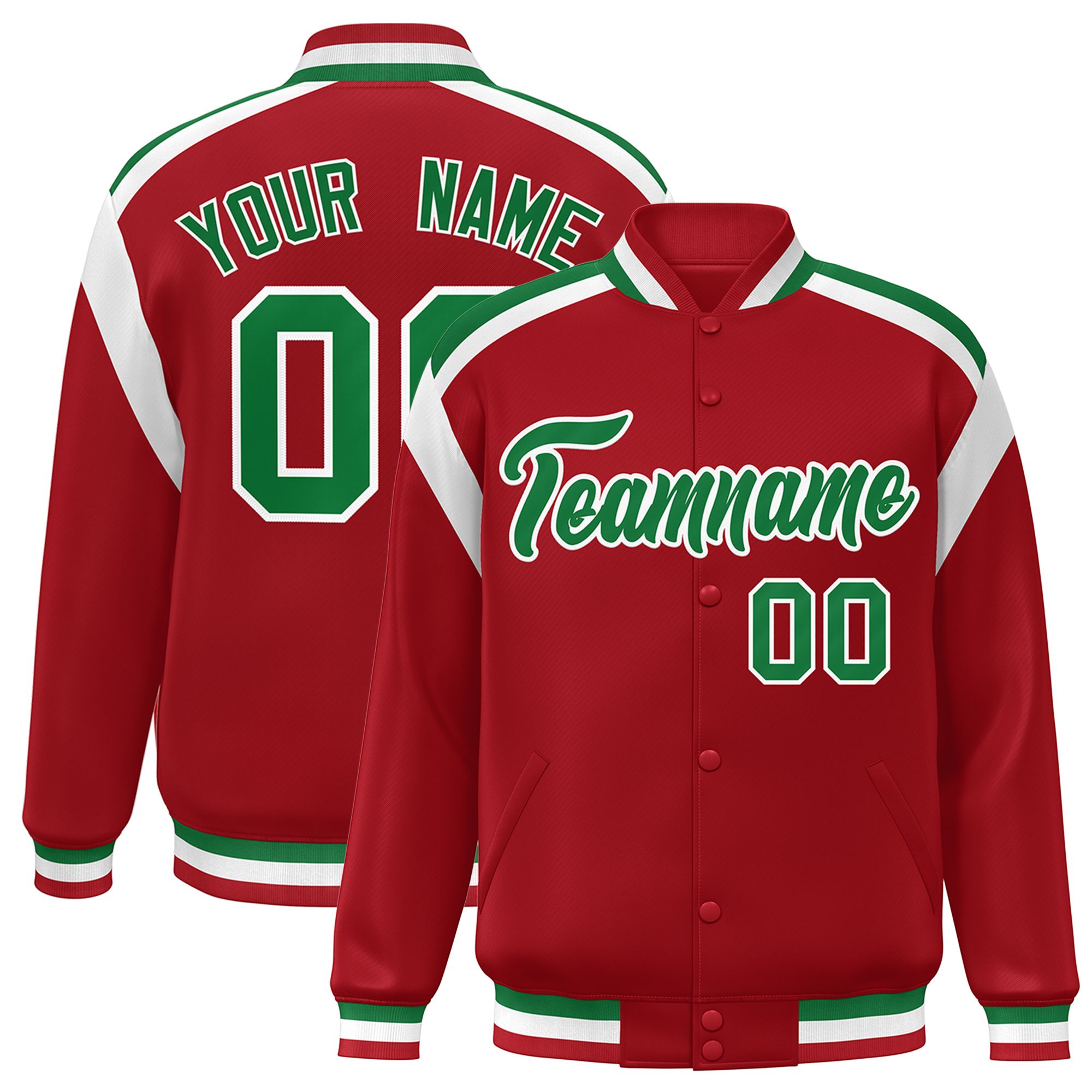 Custom Red Varsity Full-Snap Color Block Letterman Jacket