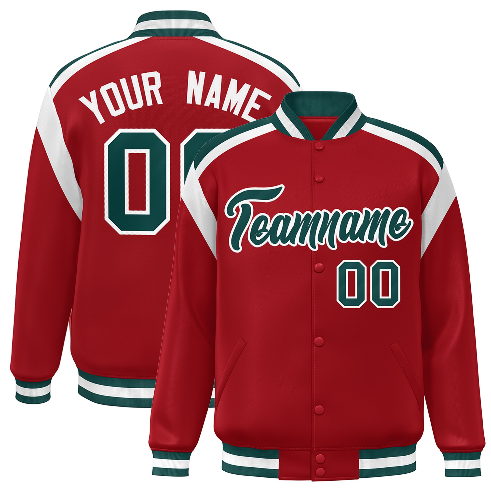 Custom Red Varsity Full-Snap Color Block Letterman Jacket