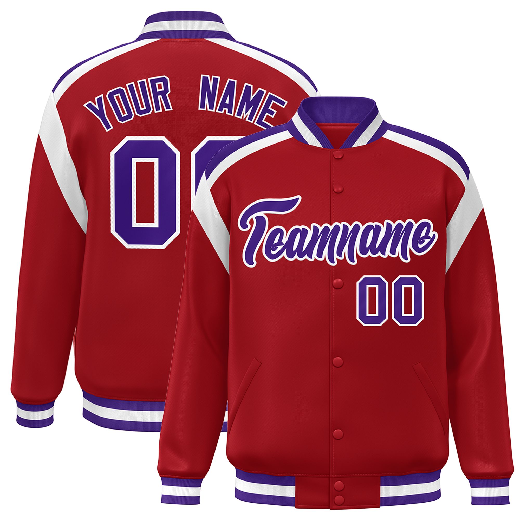 Custom Red Varsity Full-Snap Color Block Letterman Jacket