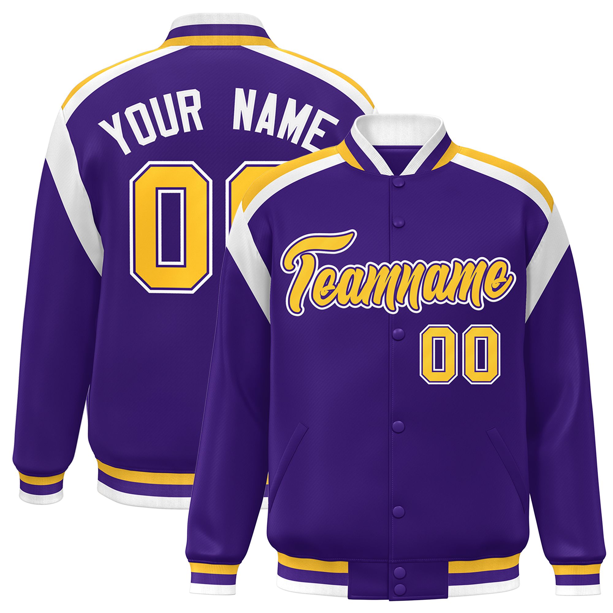 Custom Purple Varsity Full-Snap Color Block Letterman Jacket