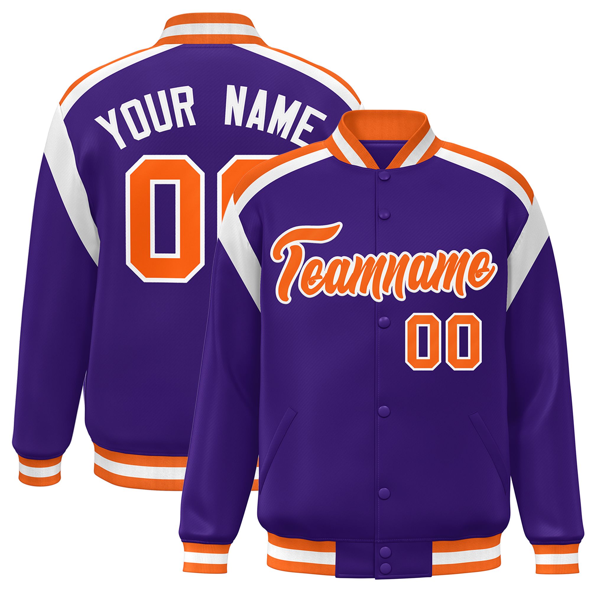 Custom Purple Varsity Full-Snap Color Block Letterman Jacket