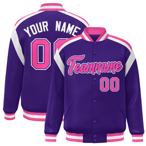 Custom Purple Varsity Full-Snap Color Block Letterman Jacket