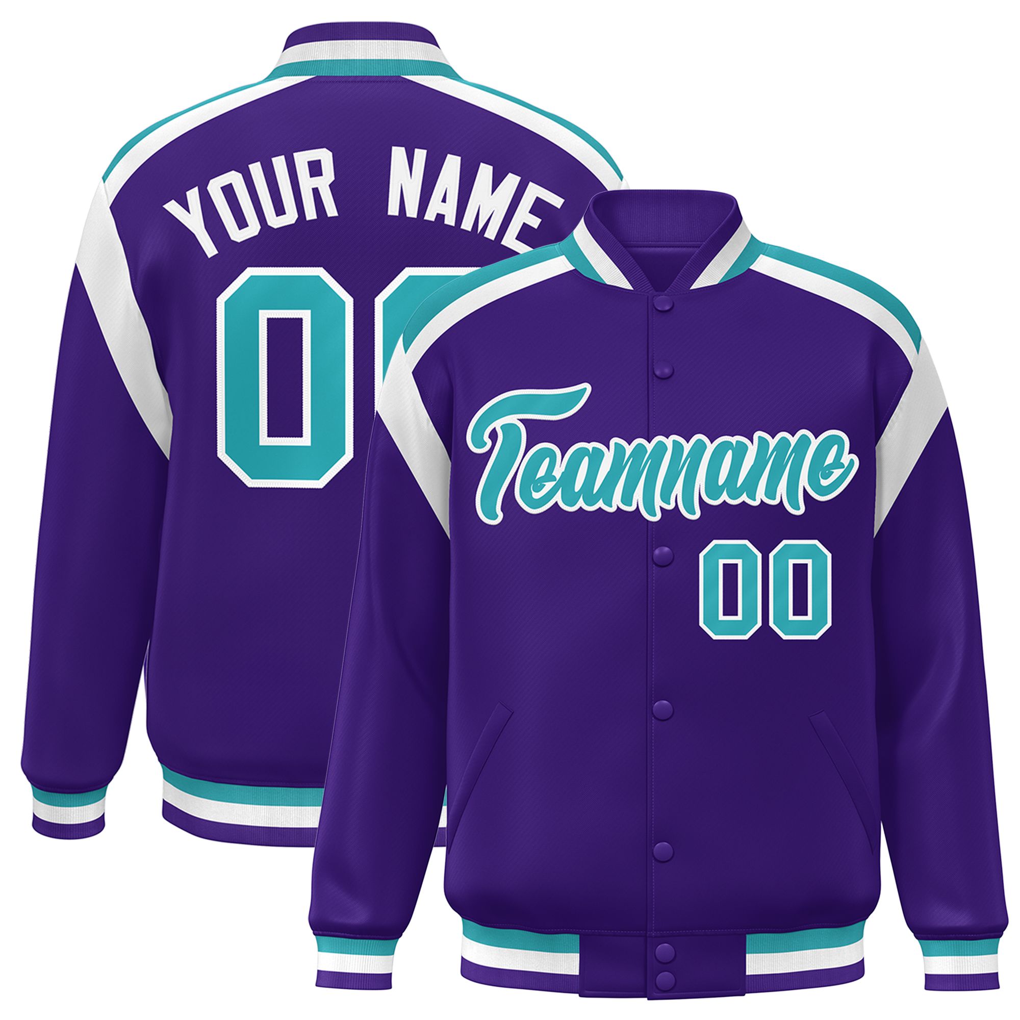 Custom Purple Varsity Full-Snap Color Block Letterman Jacket