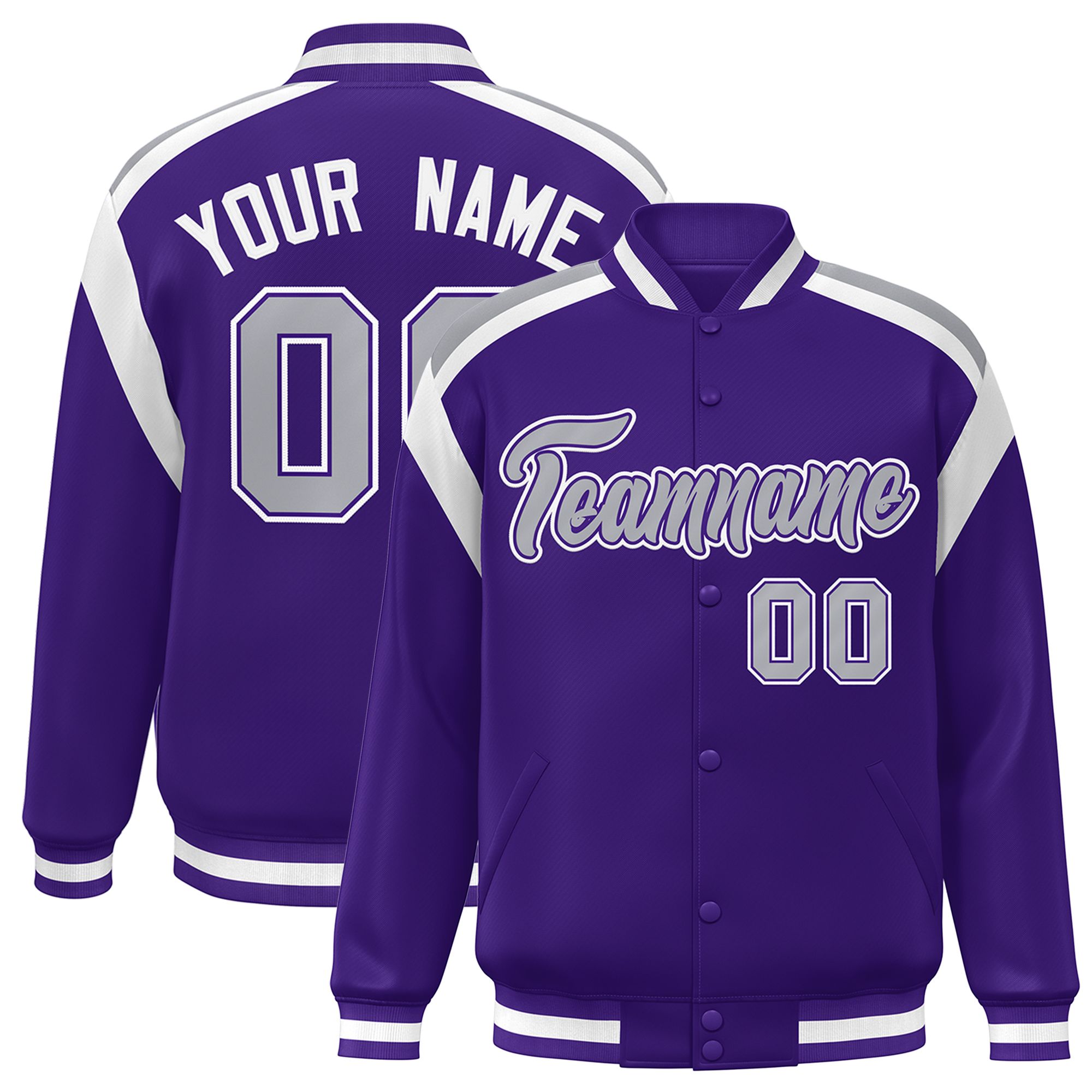 Custom Purple Varsity Full-Snap Color Block Letterman Jacket