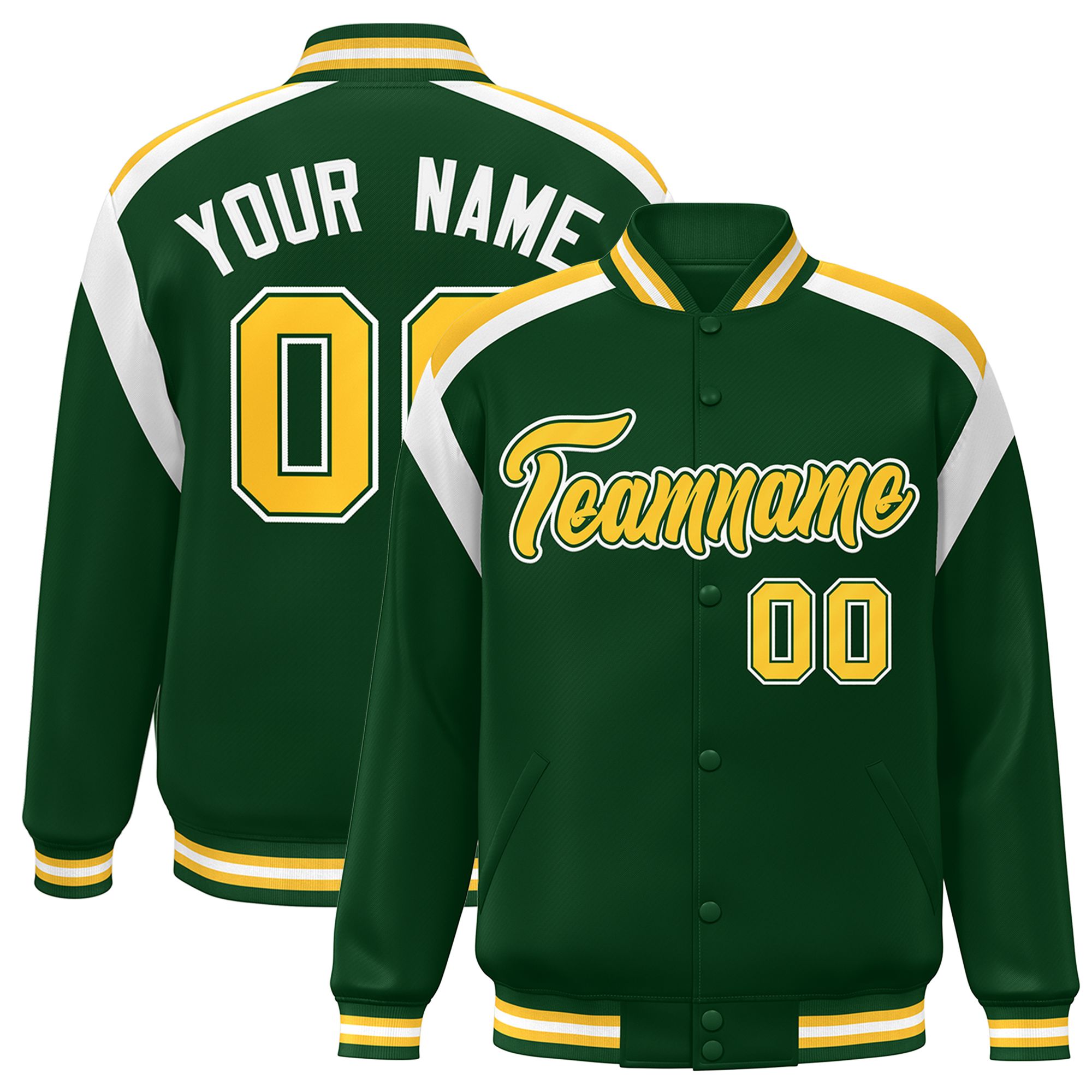 Custom Green Varsity Full-Snap Color Block Letterman Jacket