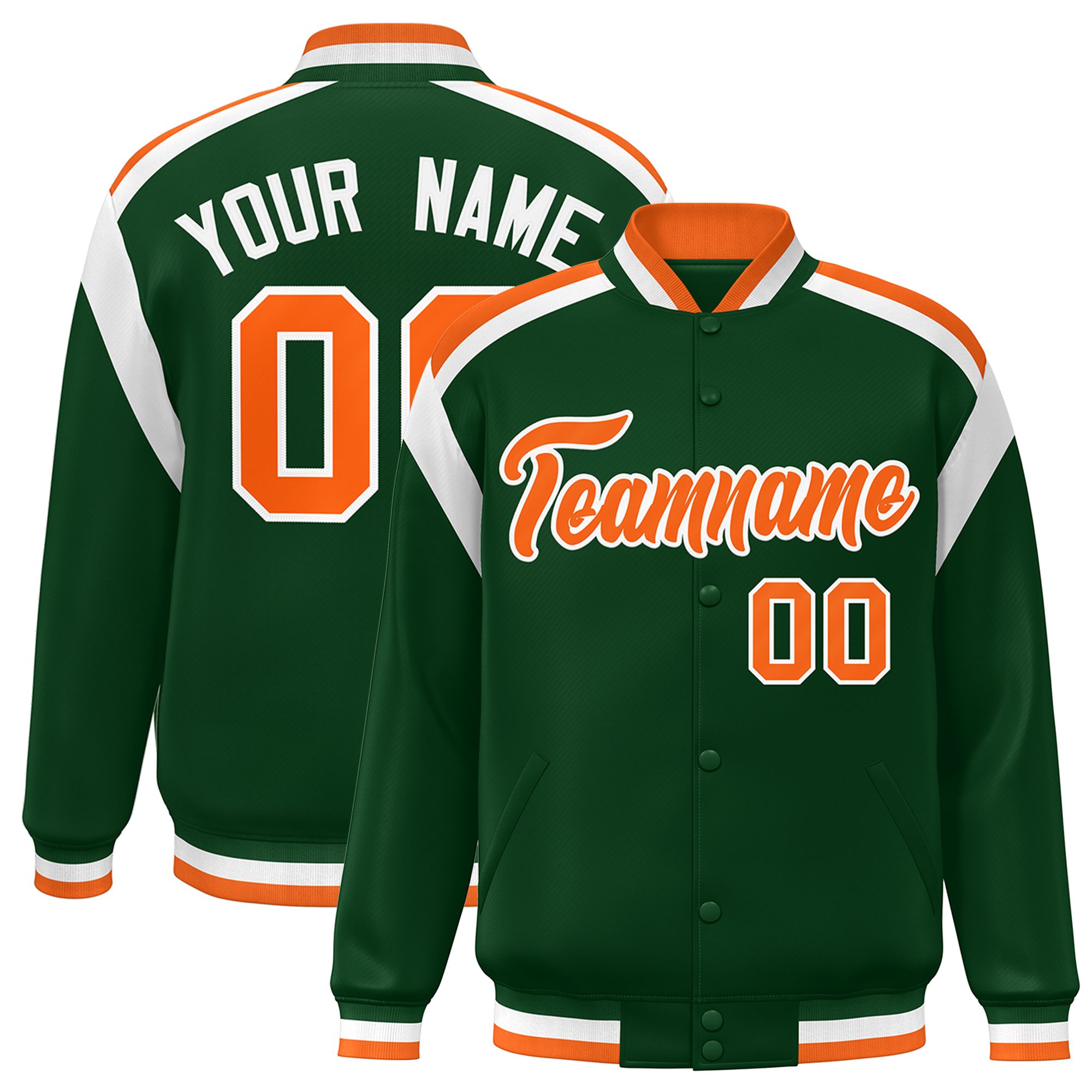 Custom Green Varsity Full-Snap Color Block Letterman Jacket