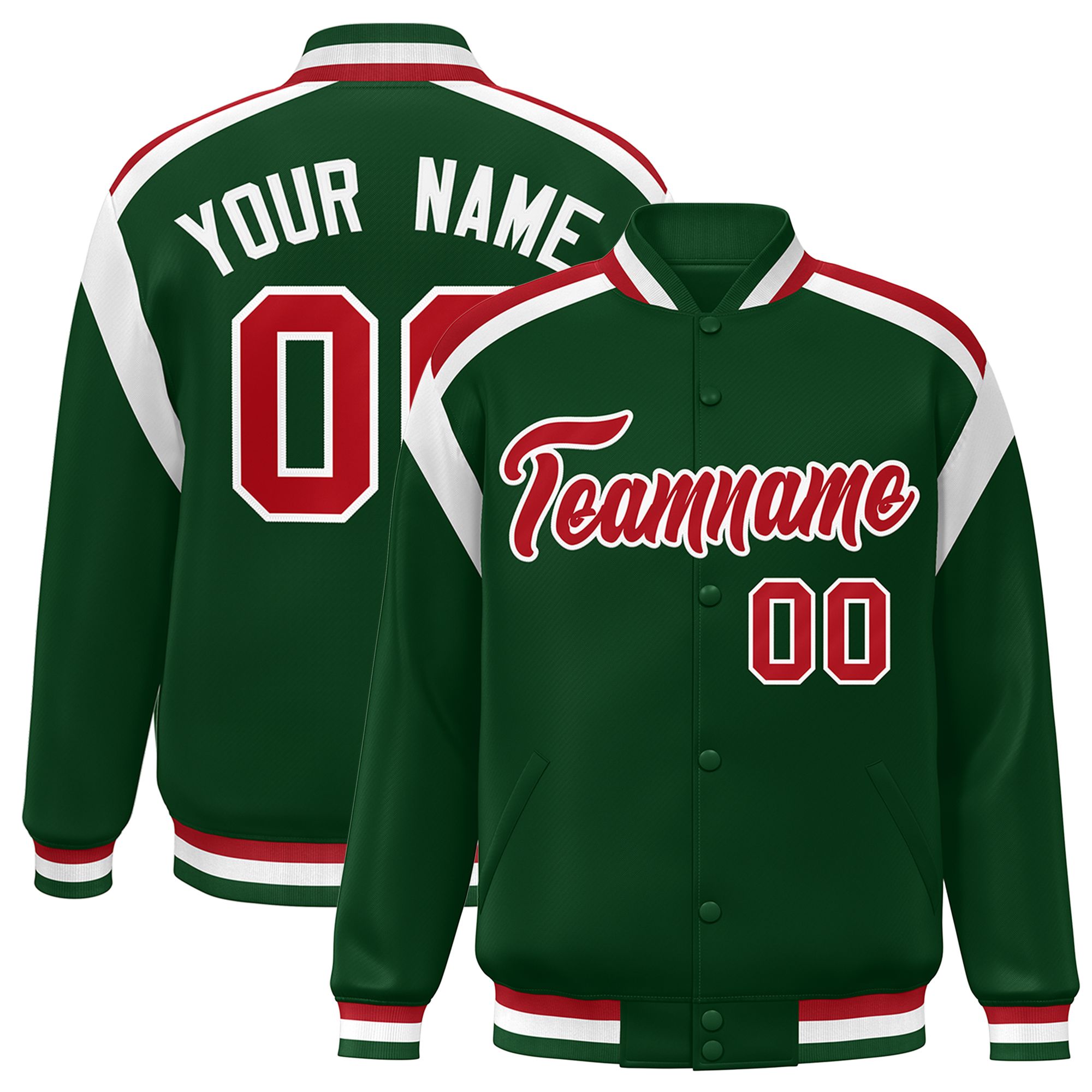 Custom Green Varsity Full-Snap Color Block Letterman Jacket