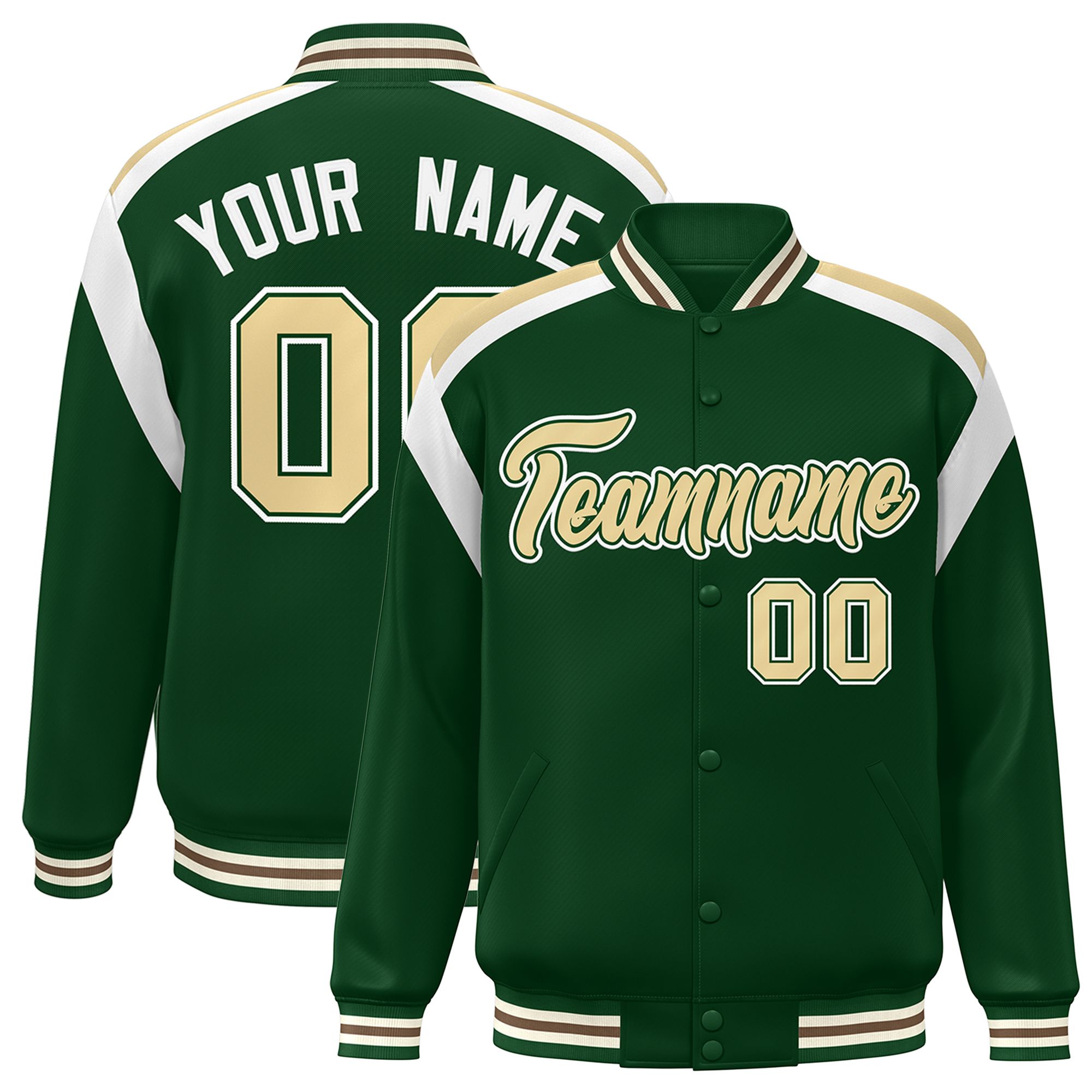 Custom Green Varsity Full-Snap Color Block Letterman Jacket