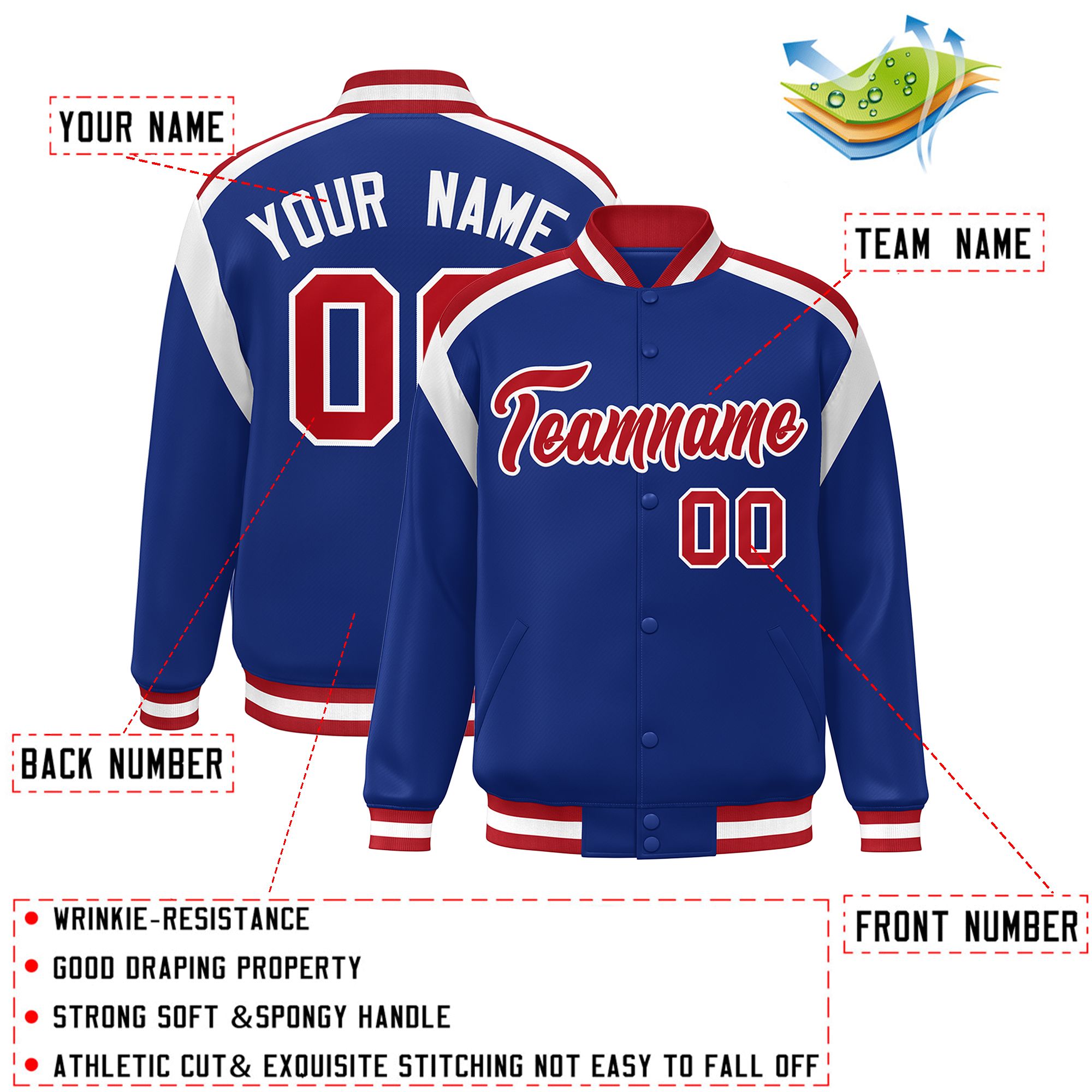 Custom Royal Varsity Full-Snap Color Block Letterman Jacket