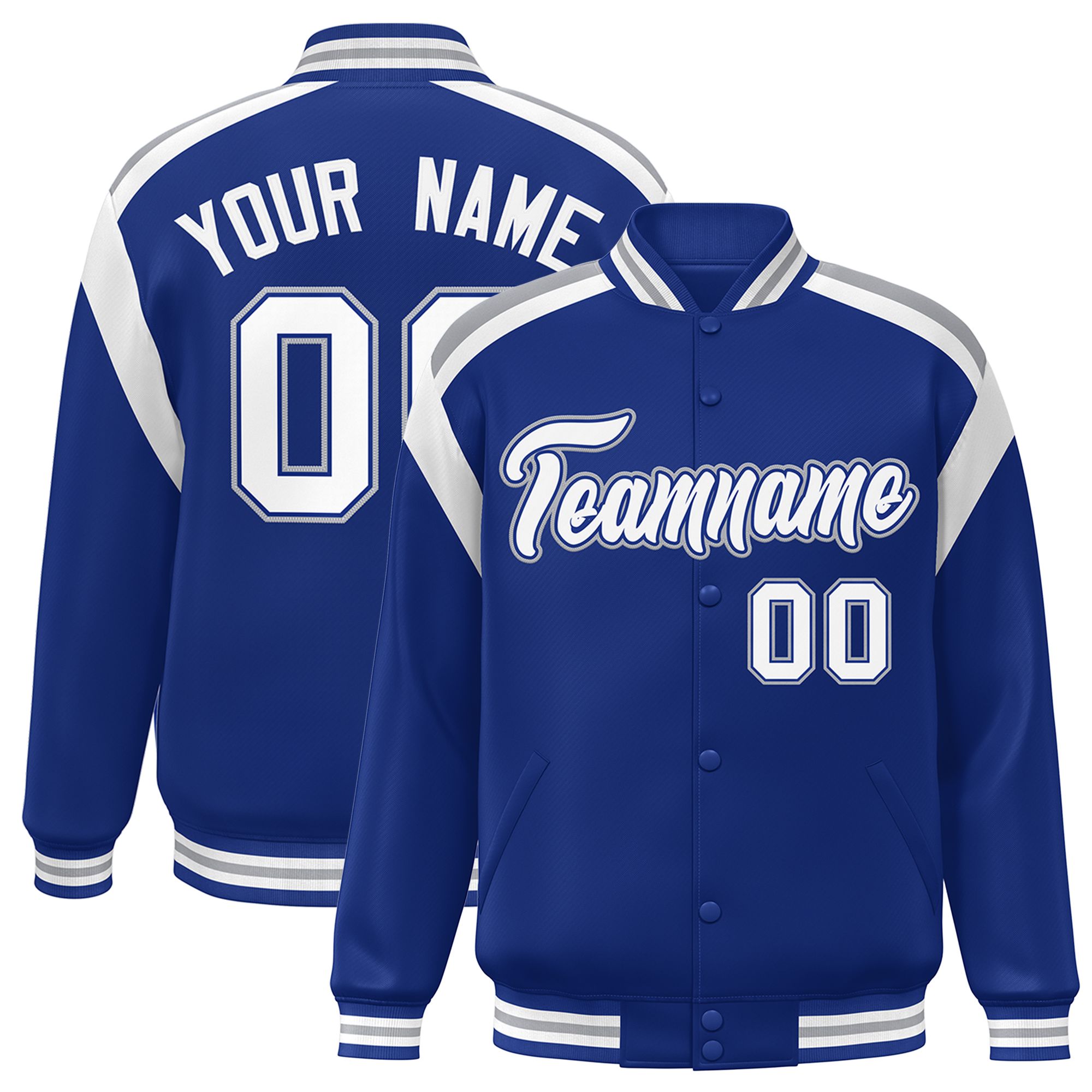 Custom Royal Varsity Full-Snap Color Block Letterman Jacket