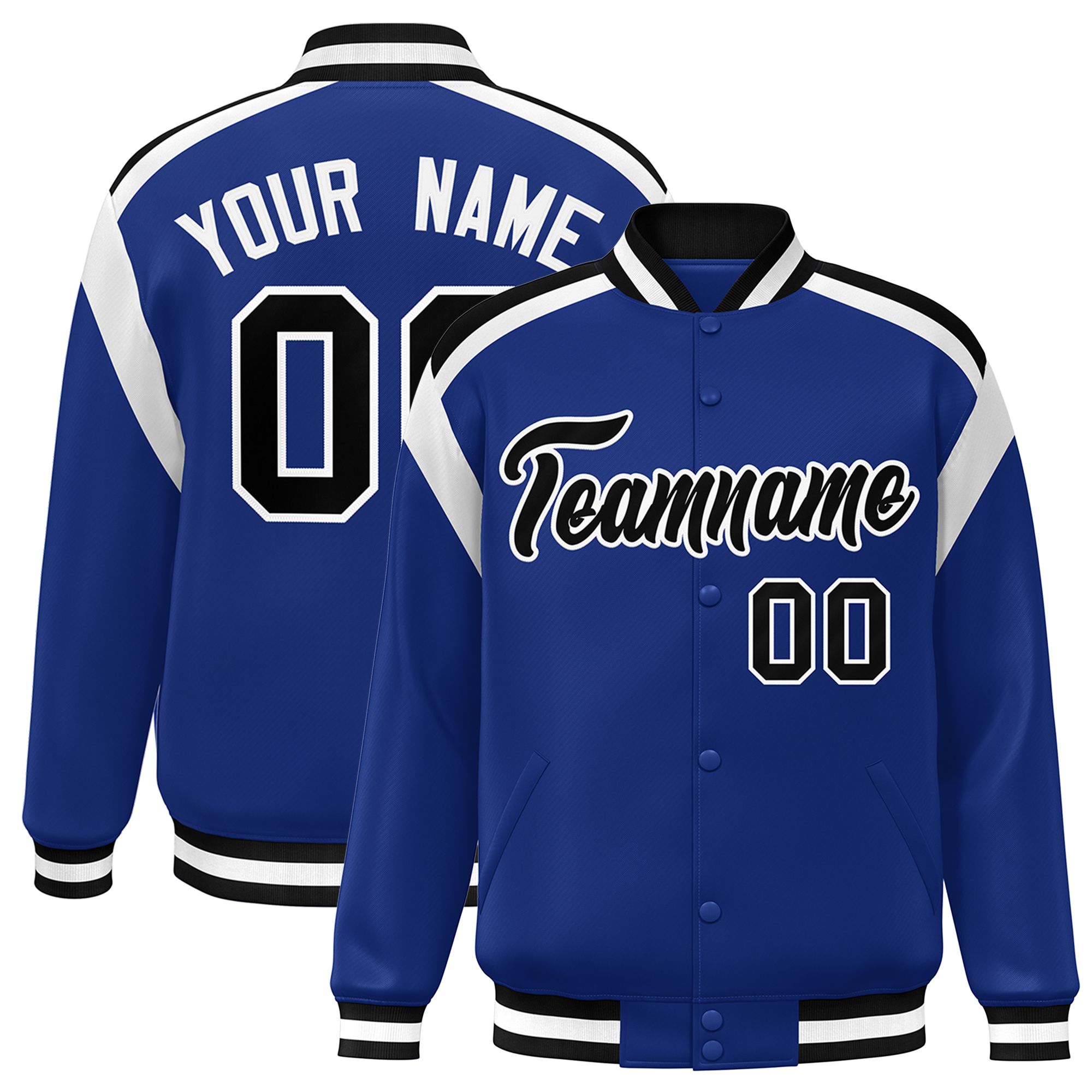 Custom Royal Varsity Full-Snap Color Block Letterman Jacket